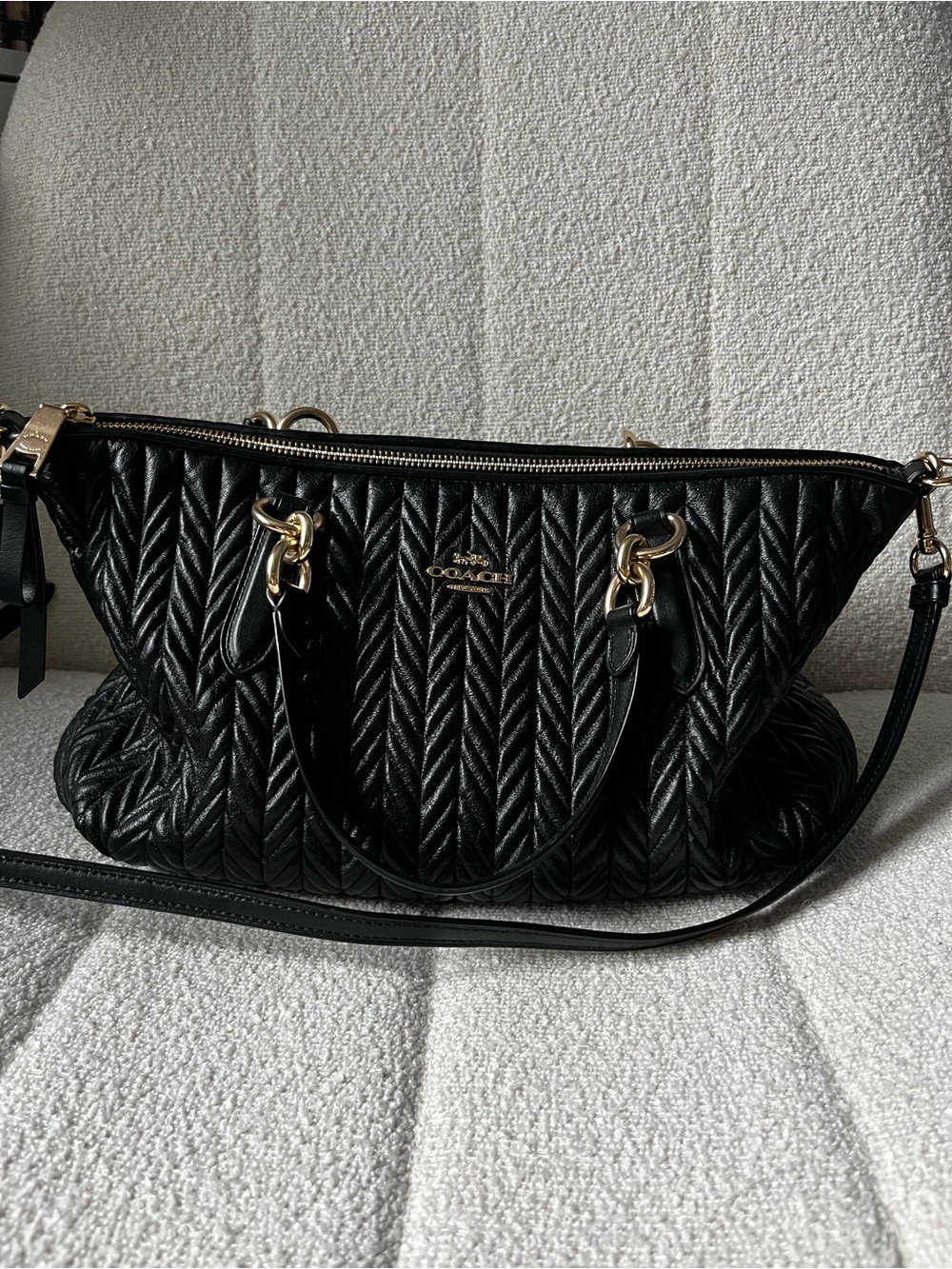 Coach Quilted Black Leather Ally Satchel with Gold Hardware